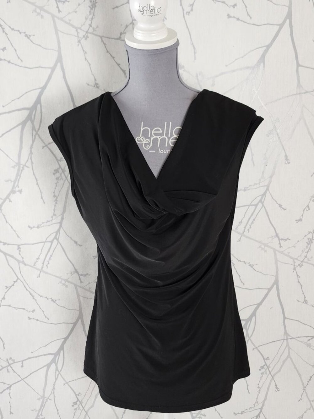 Abria Black Slinky Jersey Knit Cowl Neck Top